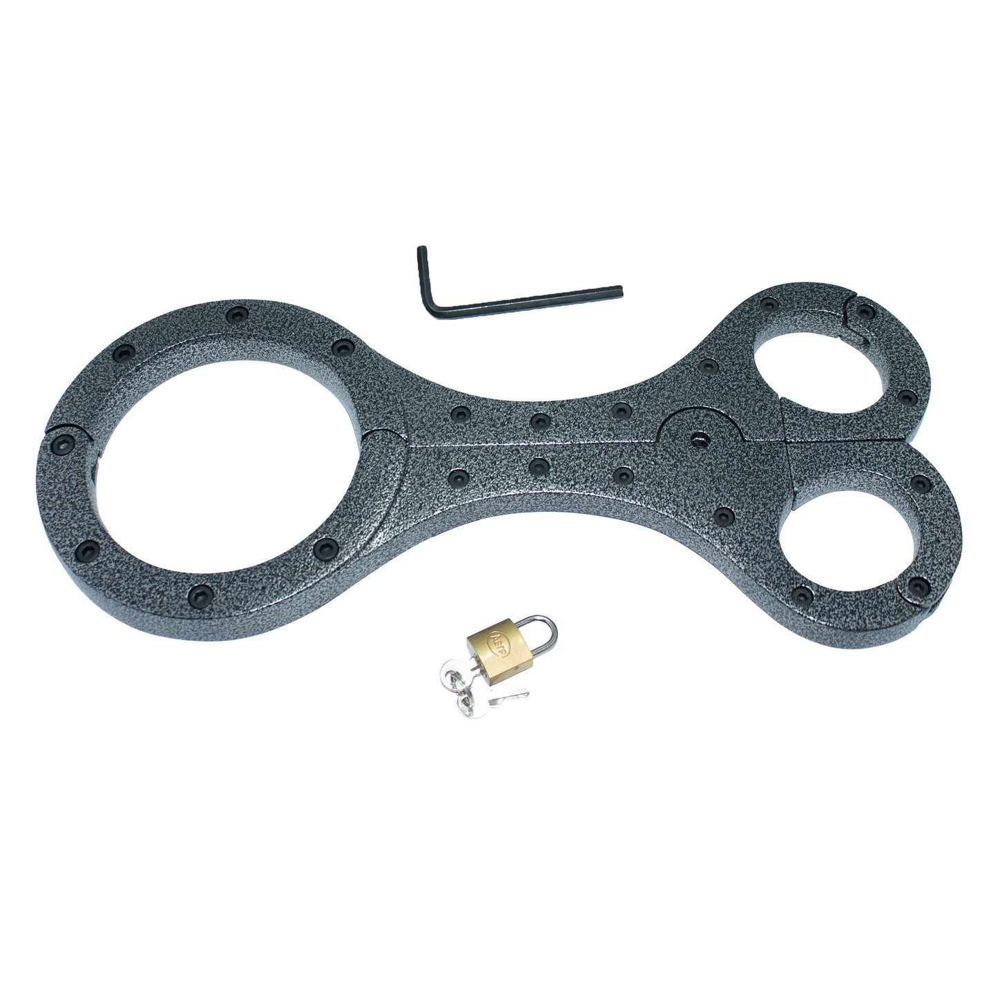 Aluminum Neck to Wrist Cuffs – Textured Silver Bondage Restraints for BDSM Play