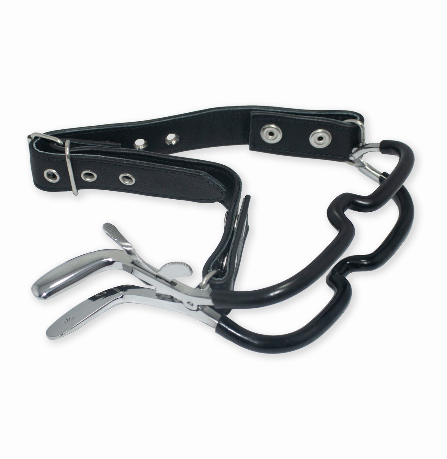 JENNING MOUTH GAG WITH BLACK PVC RUBBER COATING WITH LEATHER BELT