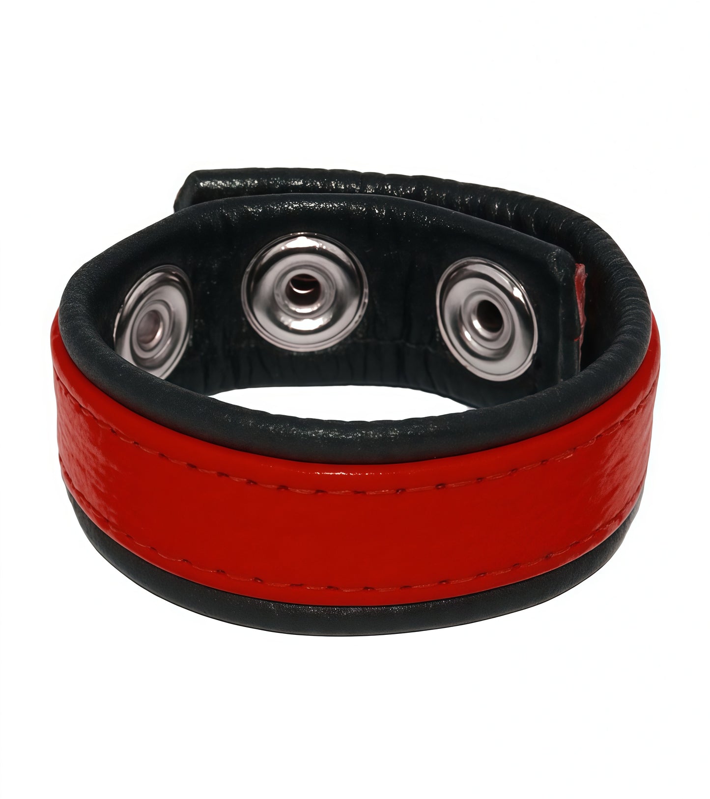 RAINBOW LEATHER COCK RING-STRAP BLACK & RED