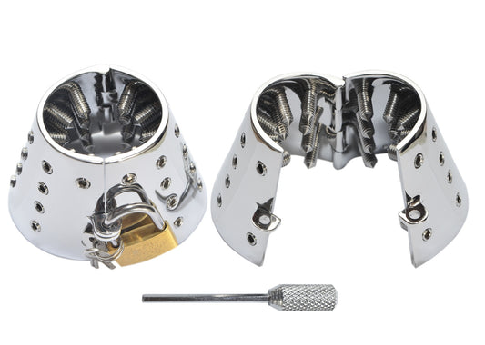 Stainless Steel Spiked Ball Cage – Intense BDSM Chastity Device for Sensory Domination