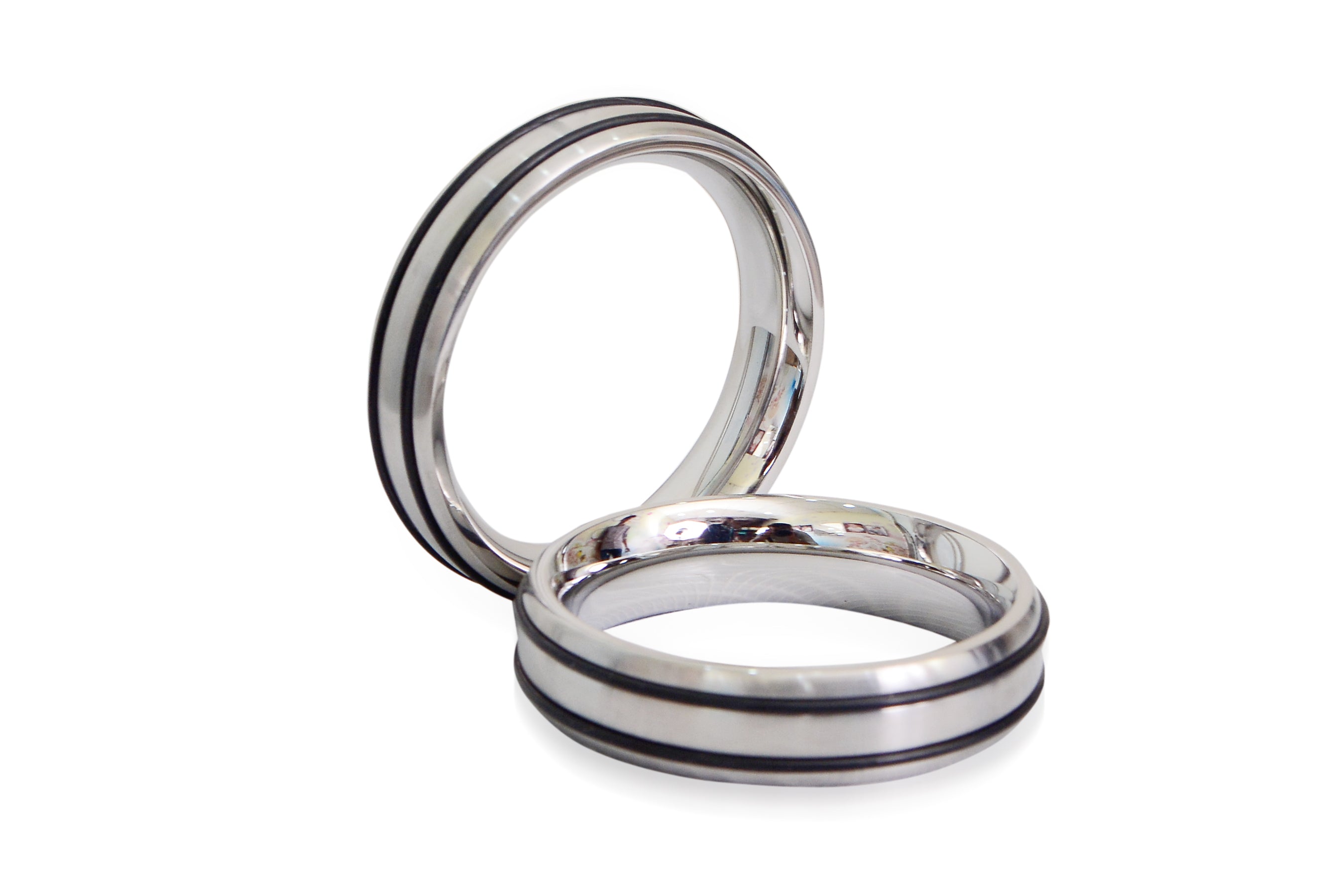 Stainless Steel Cock Ring with Double Black Rings – Sleek, Stylish, and Supportive