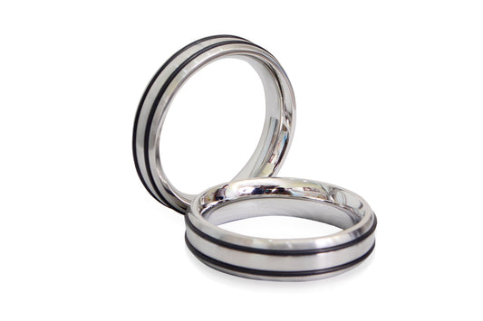Stainless Steel Cock Ring with Double Black Rings – Sleek, Stylish, and Supportive