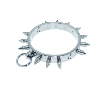 Spiked Stainless Steel Slave Collar – Bold, Heavy-Duty BDSM Restraint with O-Ring