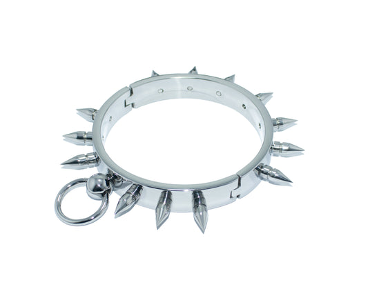 Spiked Stainless Steel Slave Collar – Bold, Heavy-Duty BDSM Restraint with O-Ring