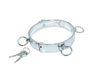 Stainless Steel Lockable Collar with 4 Sturdy Rings – Heavy-Duty BDSM Restraint for Secure Bondage Play