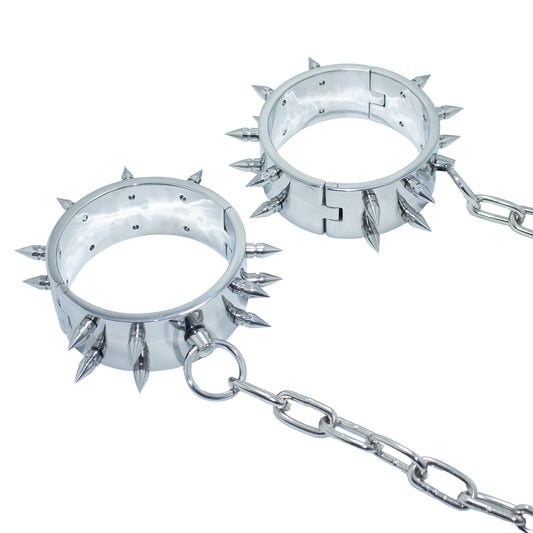 Stainless Steel Spiked Hand and Ankle Cuffs – 40mm Height, 6mm Thickness for Intense Bondage Play