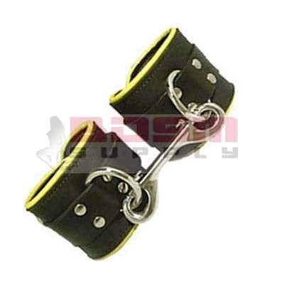 PADDED GENIUNE LEATHER RESTRAINTS BLACK/YELLOW