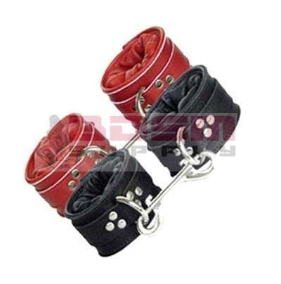 PADDED GENUINE LEATHER RESTRAINTS BLACK / RED
