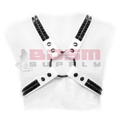 WHITE LEATHER HARNESS WITH BLACK STUDS