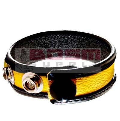 RAINBOW LEATHER COCK RING-STRAP BLACK & YELLOW