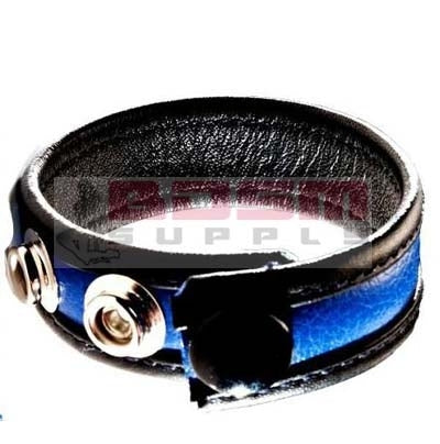 RAINBOW LEATHER COCK RING-STRAP BLACK & BLUE