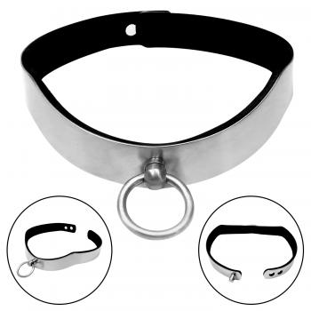 ERGONOMIC BONDAGE COLLAR BRUSHED STAINLESS STEEL WITH O-RING