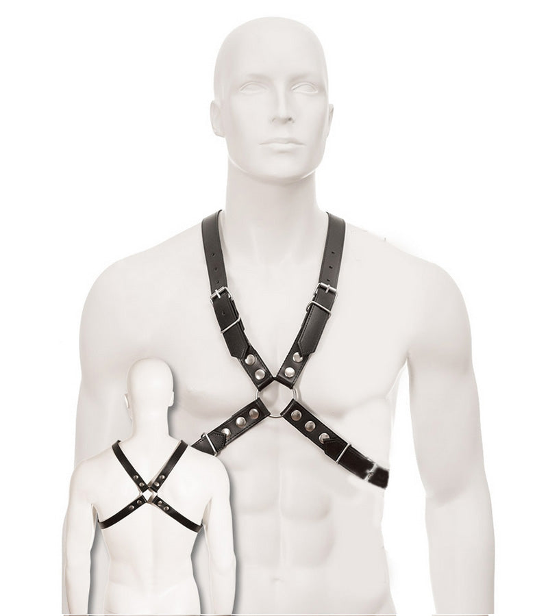 WHITE LEATHER HARNESS WITH BLACK STUDS