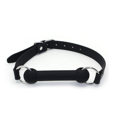 Silicone Tube Bit Gag with Adjustable Leather Harness – Black & Red