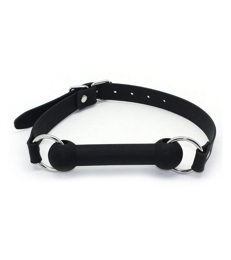 Silicone Tube Bit Gag with Adjustable Leather Harness – Black & Red