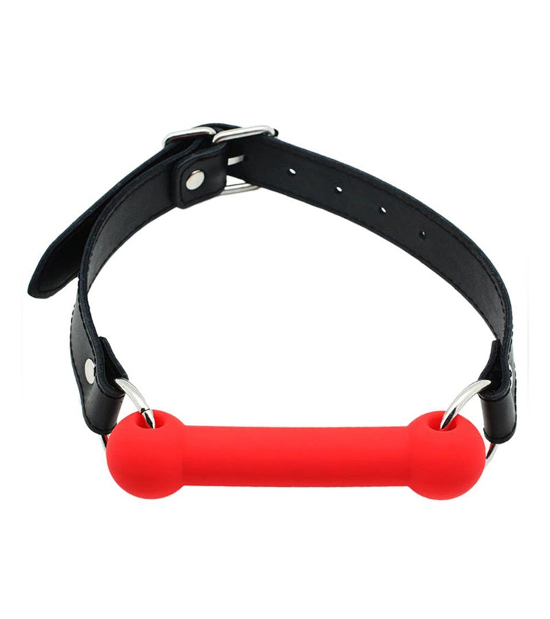 Silicone Tube Bit Gag with Adjustable Leather Harness – Black & Red