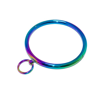 Rainbow Stainless Steel Rod Collar with O-Ring – Vibrant, Heavy-Duty BDSM Restraint