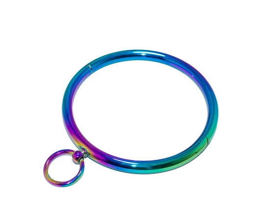 Rainbow Stainless Steel Rod Collar with O-Ring – Vibrant, Heavy-Duty BDSM Restraint