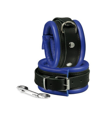 Luxury Ultra-Padded Leather Restraint Cuffs with Snap Connector - Royal Blue & Black