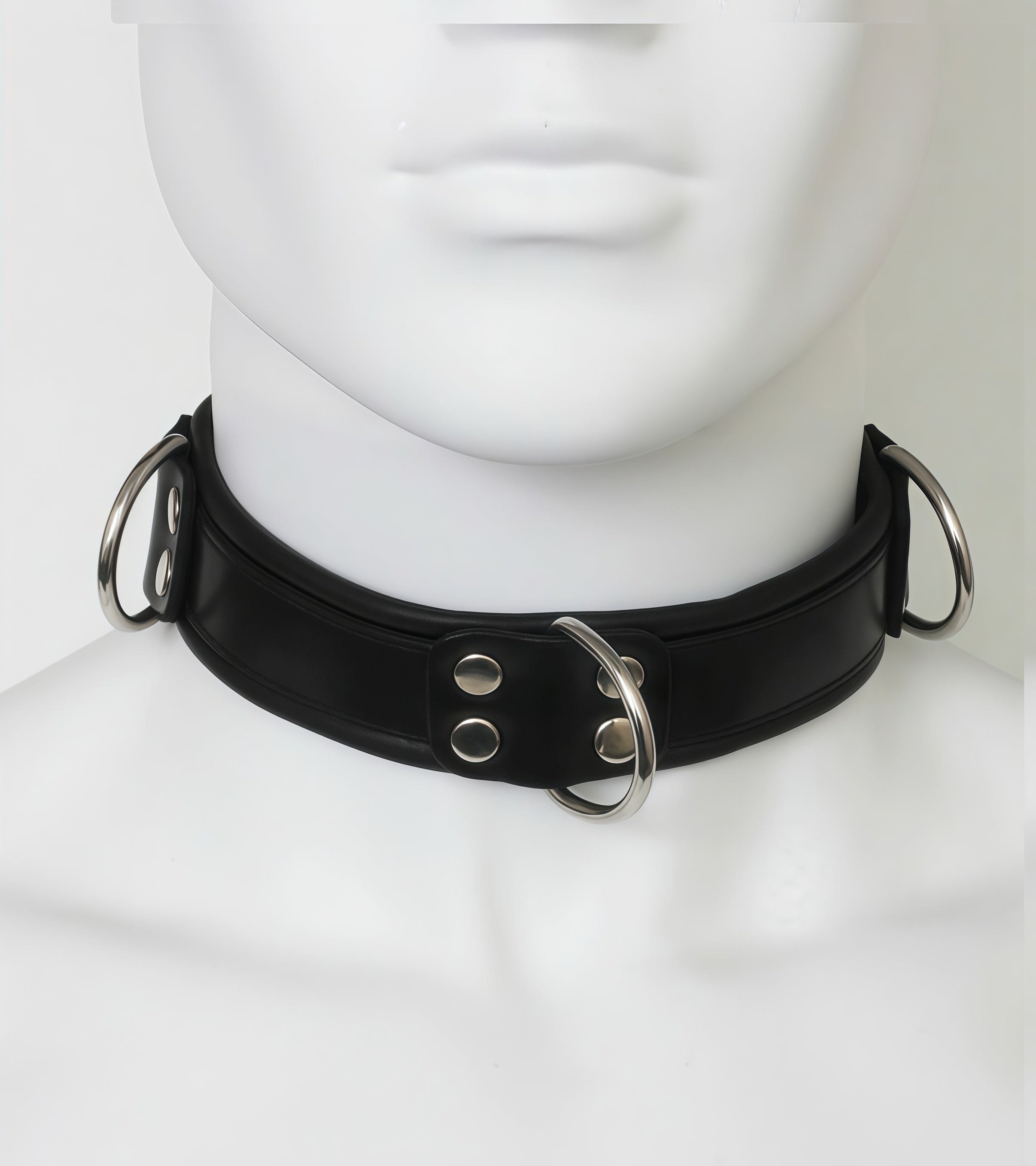 Premium Black Leather O-Ring Collar