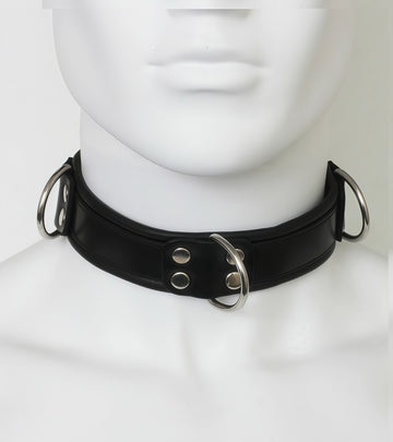 Premium Black Leather O-Ring Collar