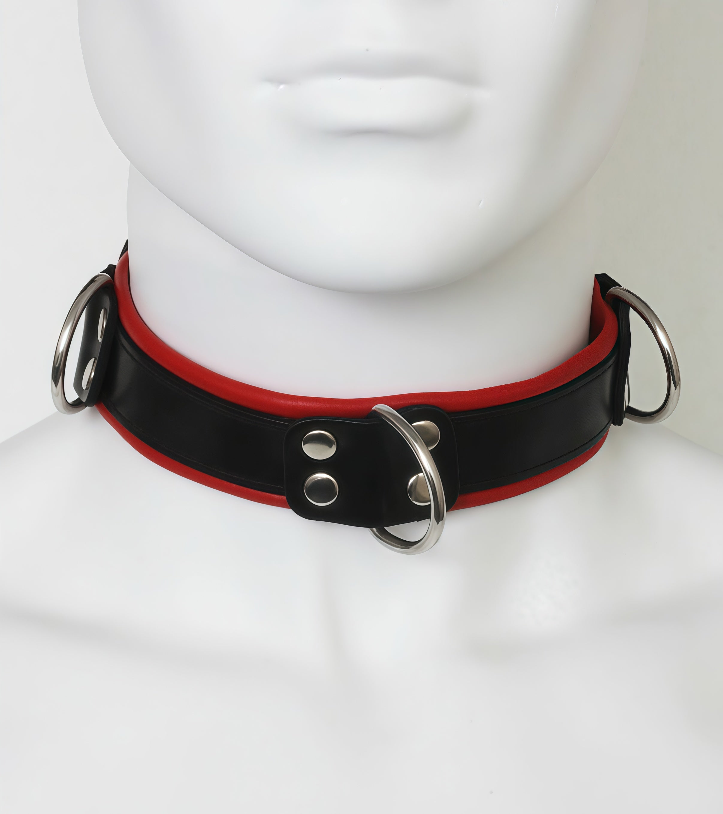 Black & Red Leather O-Ring Collar
