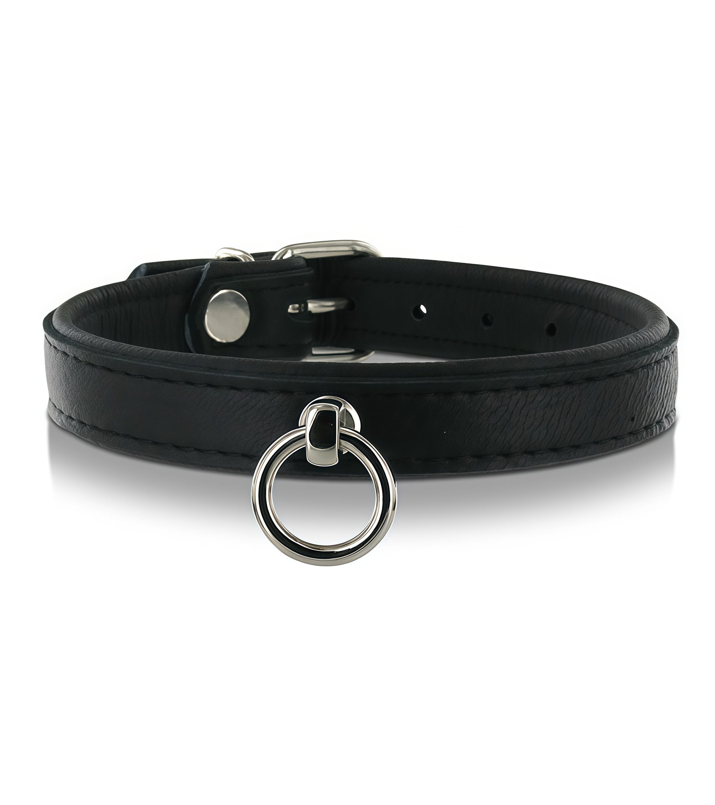 Premium Leather Padded O-Ring Collar in Black, Blue, and Red