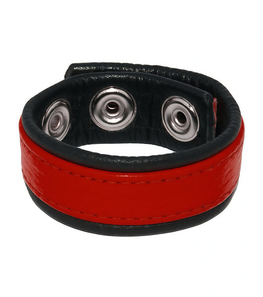 RAINBOW LEATHER COCK RING-STRAP BLACK & RED